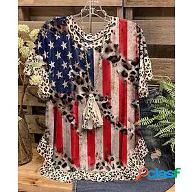 Womens T shirt Tee Leopard Stars and Stripes Casual Weekend