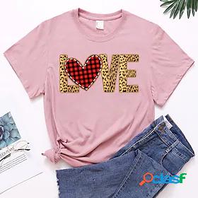 Womens T shirt Tee Plaid Heart Color Block Casual Valentines