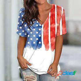 Womens T shirt Tee Stars and Stripes Casual Weekend Painting