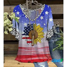 Womens T shirt Tee Sunflower Stars and Stripes Casual
