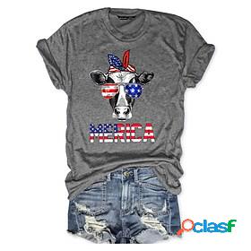 Womens T shirt Tee Text Cow American Flag Casual Weekend