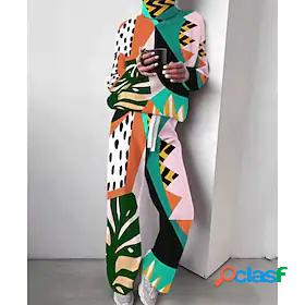 Womens Tracksuit Turtleneck Mixed Color Sport Athleisure