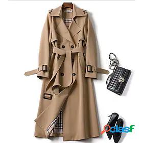 Womens Trench Coat Lace up Patchwork Long Coat Black Blue