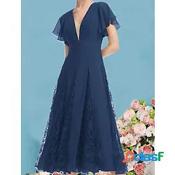 delle donne una linea vestito midi vestito blu navy manica