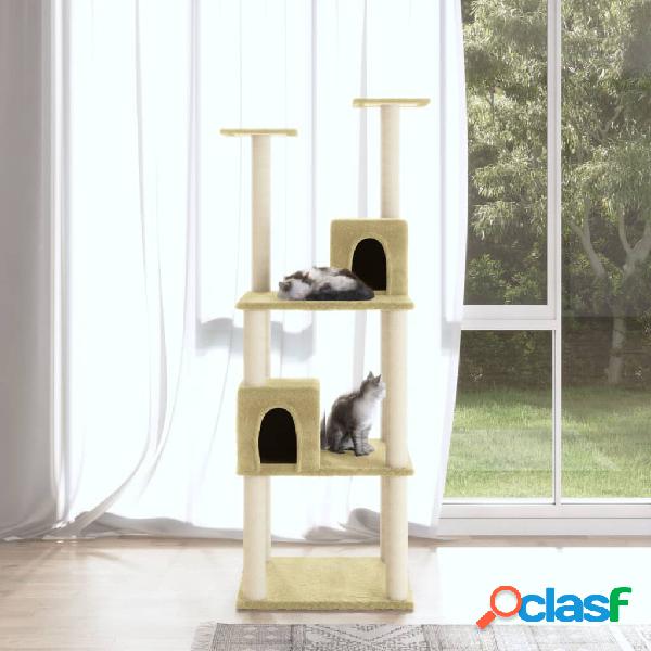 vidaXL Albero per Gatti con Tiragraffi in Sisal Crema 141 cm