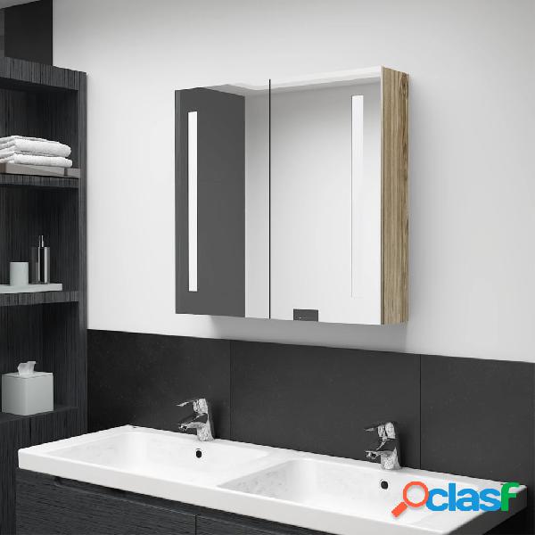 vidaXL Armadietto Bagno con Specchio e LED Rovere 62x14x60