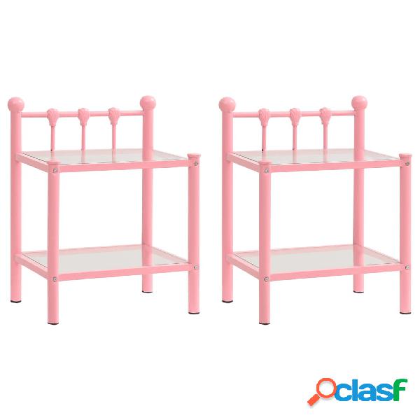 vidaXL Comodini 2 pz Rosa e Trasparente in Metallo e Vetro
