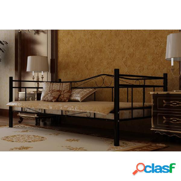 vidaXL Divano Letto con Materasso Nero in Metallo 90x200 cm