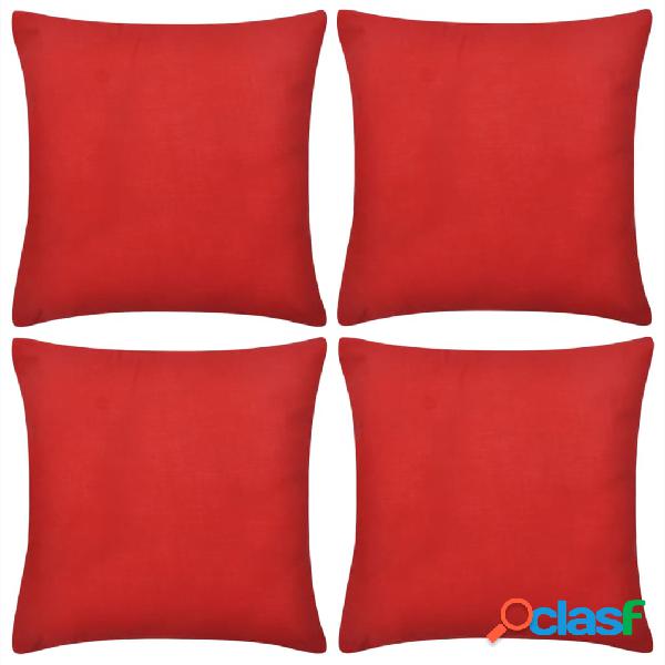 vidaXL Federe 4 pz per Cuscini in Cotone Rosso 50 x 50 cm