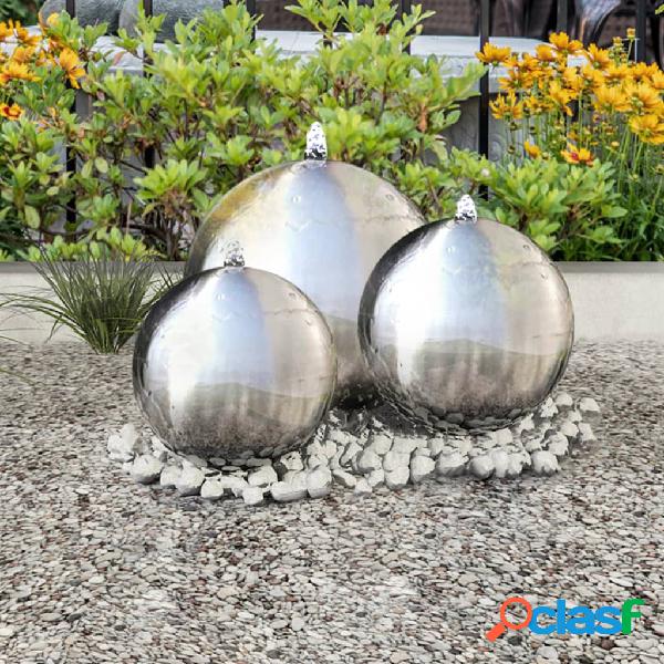 vidaXL Fontane da Giardino a Sfera 3 pz con LED in Acciaio