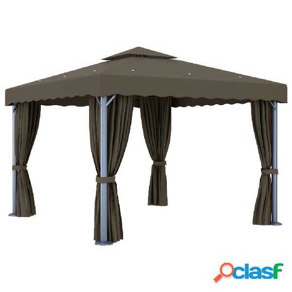 vidaXL Gazebo con Tende 3x3 cm Grigio Talpa in Alluminio