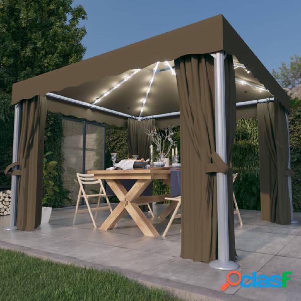 vidaXL Gazebo con Tende e Stringa di Luci LED 3x3 m Grigio