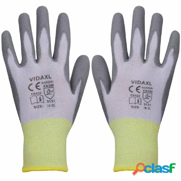 vidaXL Guanti da Lavoro in PU 24 Paia Bianco e Grigio Misura