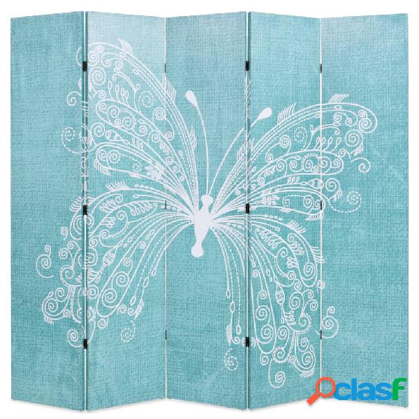 vidaXL Paravento Pieghevole 200x170 cm Stampa Farfalla Blu