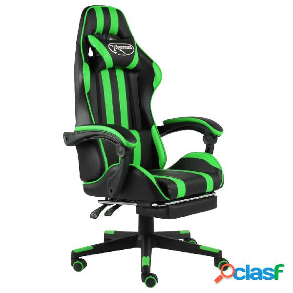 vidaXL Sedia da Gaming con Poggiapiedi Nero e Verde in