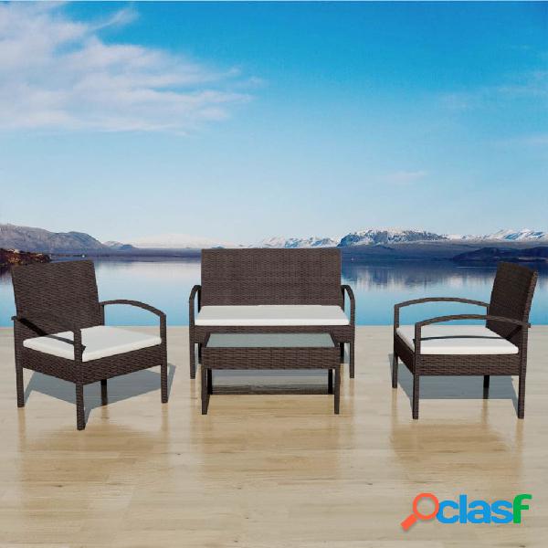 vidaXL Set Divani da Giardino 4 pz con Cuscini in Polyrattan