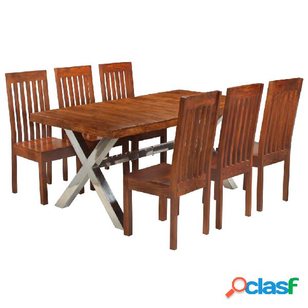 vidaXL Set Tavolo da Pranzo 7 pz Legno Massello di Acacia e