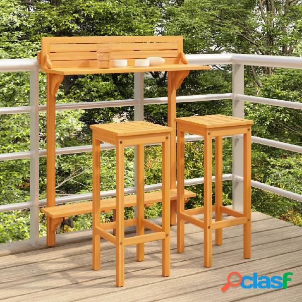 vidaXL Set da Bar da Balcone 3 pz in Massello Acacia