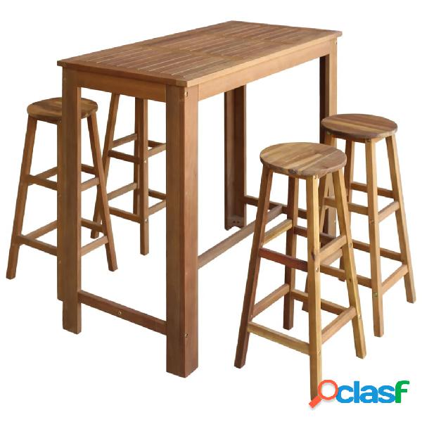 vidaXL Tavolo e Sedie da Bar Set 5 pz in Legno Massello di