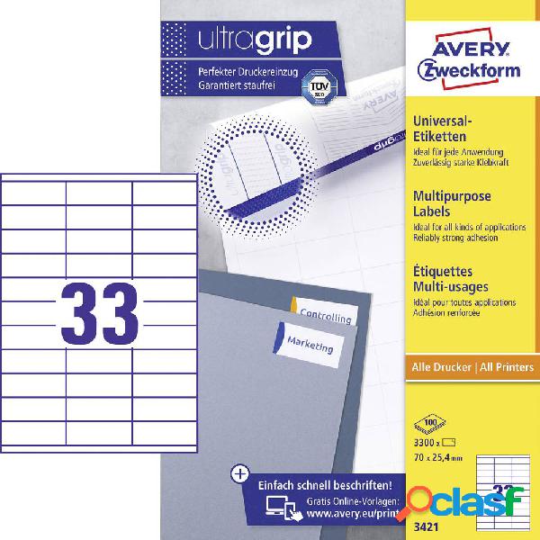Avery-Zweckform 3421 Etichette 70 x 25.4 mm Carta Bianco