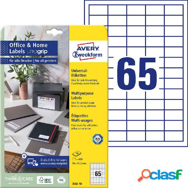 Avery-Zweckform 3666-10 Etichette 38 x 21.2 mm Carta Bianco