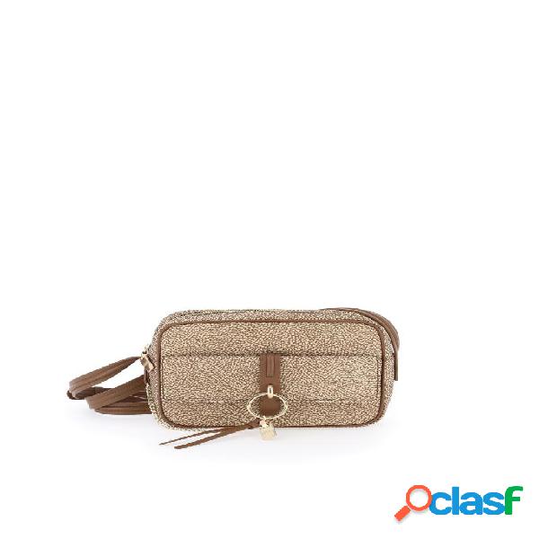 Borbonese etoile nylon tracolla camera case beige/marrone