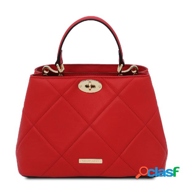 Borsa a mano in pelle morbida trapuntata Rosso Lipstick