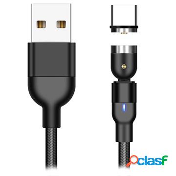 Cavo USB Tipo-C Magnetico Rotativo Intrecciato - 2m - Nero