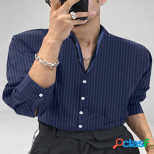 Colletto da uomo a righe in cotone e lino Camicia