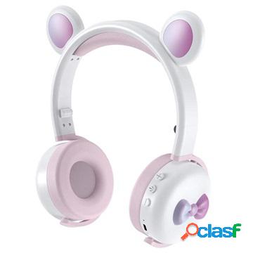 Cuffie Bluetooth Bear Ear BK7 con LED - bianche