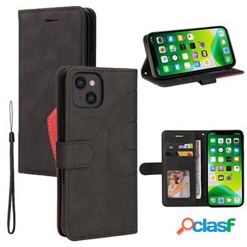 Custodia a portafoglio per iPhone 14 serie bicolore - nera