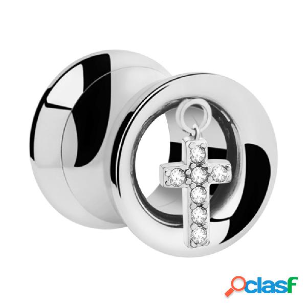 Double flared tunnel (surgical steel, silver) con ciondolo