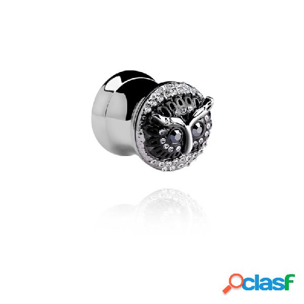 Double flared tunnel (surgical steel, silver) con owl