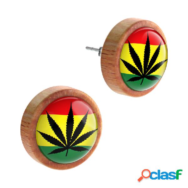 Ear studs (wood) con Jamaican colours e Marijuana leaf Legno