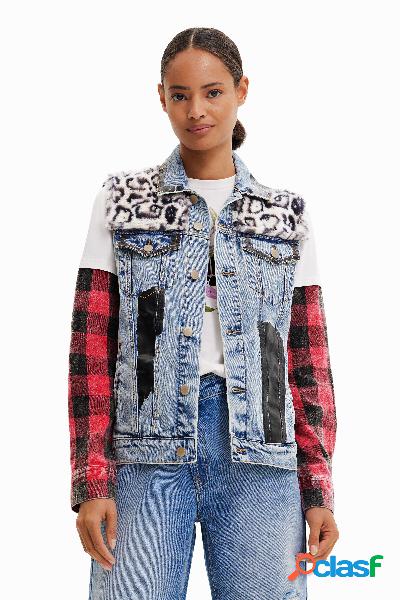 Gilet in denim con stampa animalier
