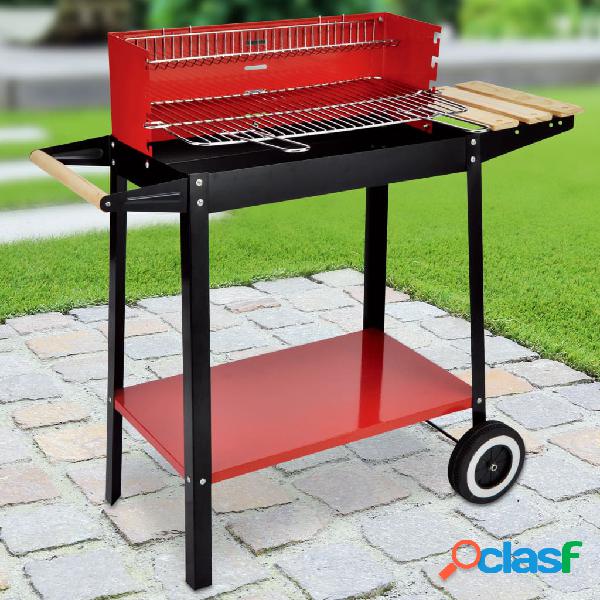 HI Griglia Barbecue a Carbone con Ruote 88x44x83 cm Rossa