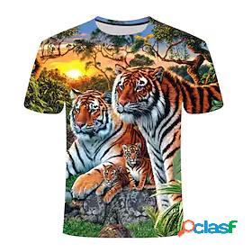 Kids Boys T shirt Short Sleeve 3D Print Tiger Animal Green