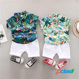 Kids Boys T-shirt Shorts 2 Pieces White Navy Blue Flower /