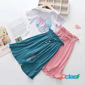 Kids Girls T-shirt Pants Clothing Set Short Sleeve 2 Pieces