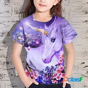 Kids Girls' T shirt Short Sleeve 3D Print Crewneck Unicorn