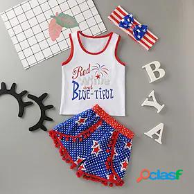Kids Girls Tank Shorts Clothing Set American National Day