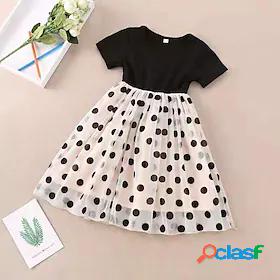 Kids Little Girls Dress Polka Dot Print Black Midi Cotton