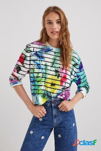 Maglione righe tie-dye floreale