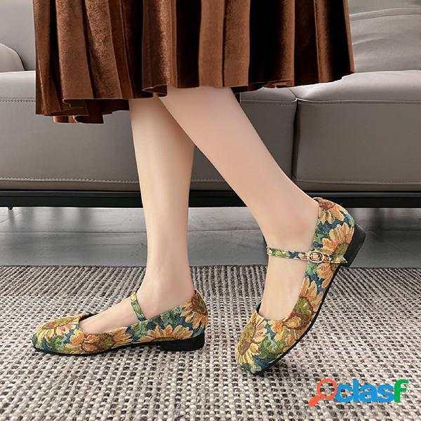 Mary Jane Flats da donna vintage con fibbia a punta quadrata