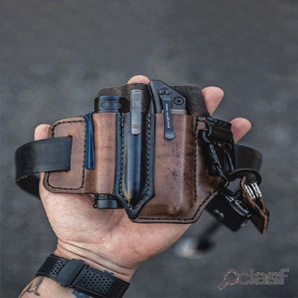 Men EDC Vera Pelle Penna chiave per torcia multitool