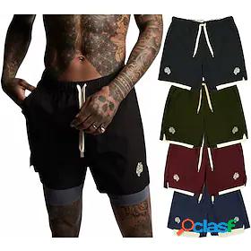Mens Athletic Running Shorts Gym Shorts Bottoms 2 in 1 Liner