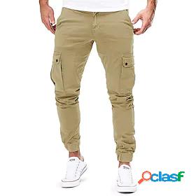 Mens Cargo Pants Multiple Pockets Solid Color Cotton Sport