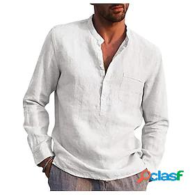 Mens Henley Shirt Solid Color Pocket Collar Birthday Street