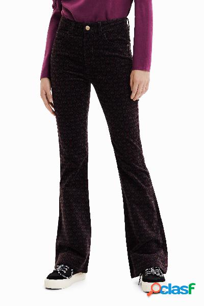 Pantaloni in velluto a coste con stampa retrÃ²