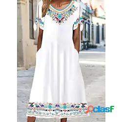 Per donna Abito linea A Vestito longuette Bianco Manica